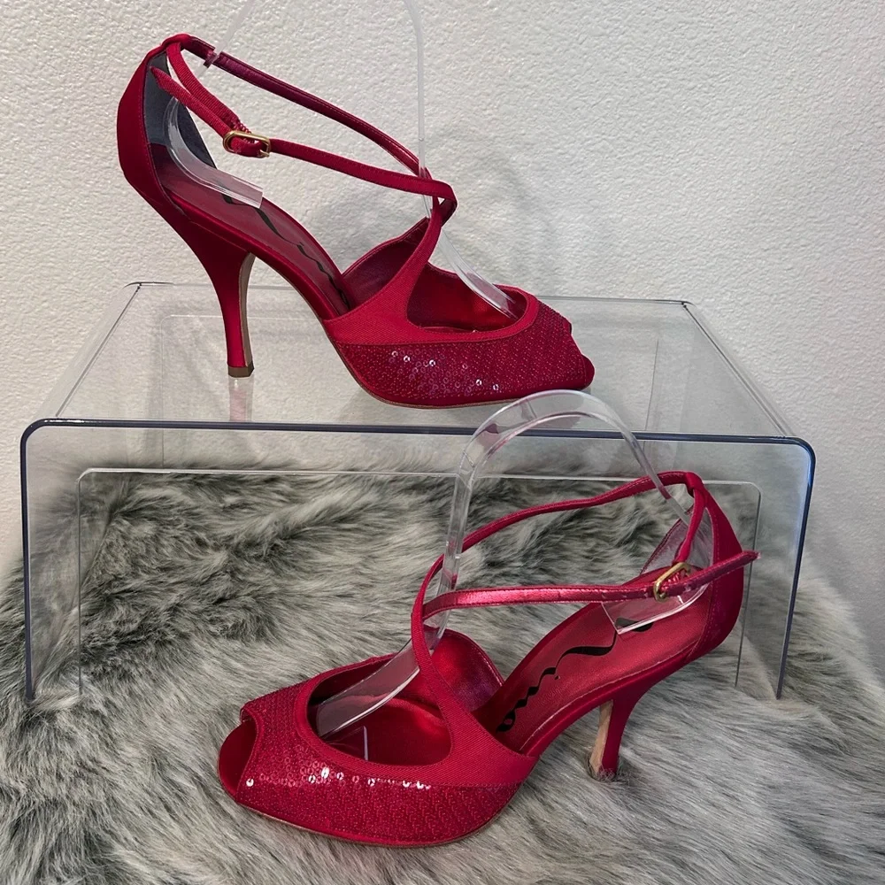 Nina Elegant Red Strappy Heels size 8 1/2 - Picture 1 of 8